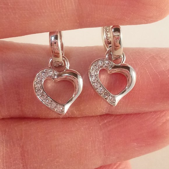 18K White Gold Filled Diamond Zircon Heart Hoop Dangle Earrings Party Gift - Picture 2 of 2